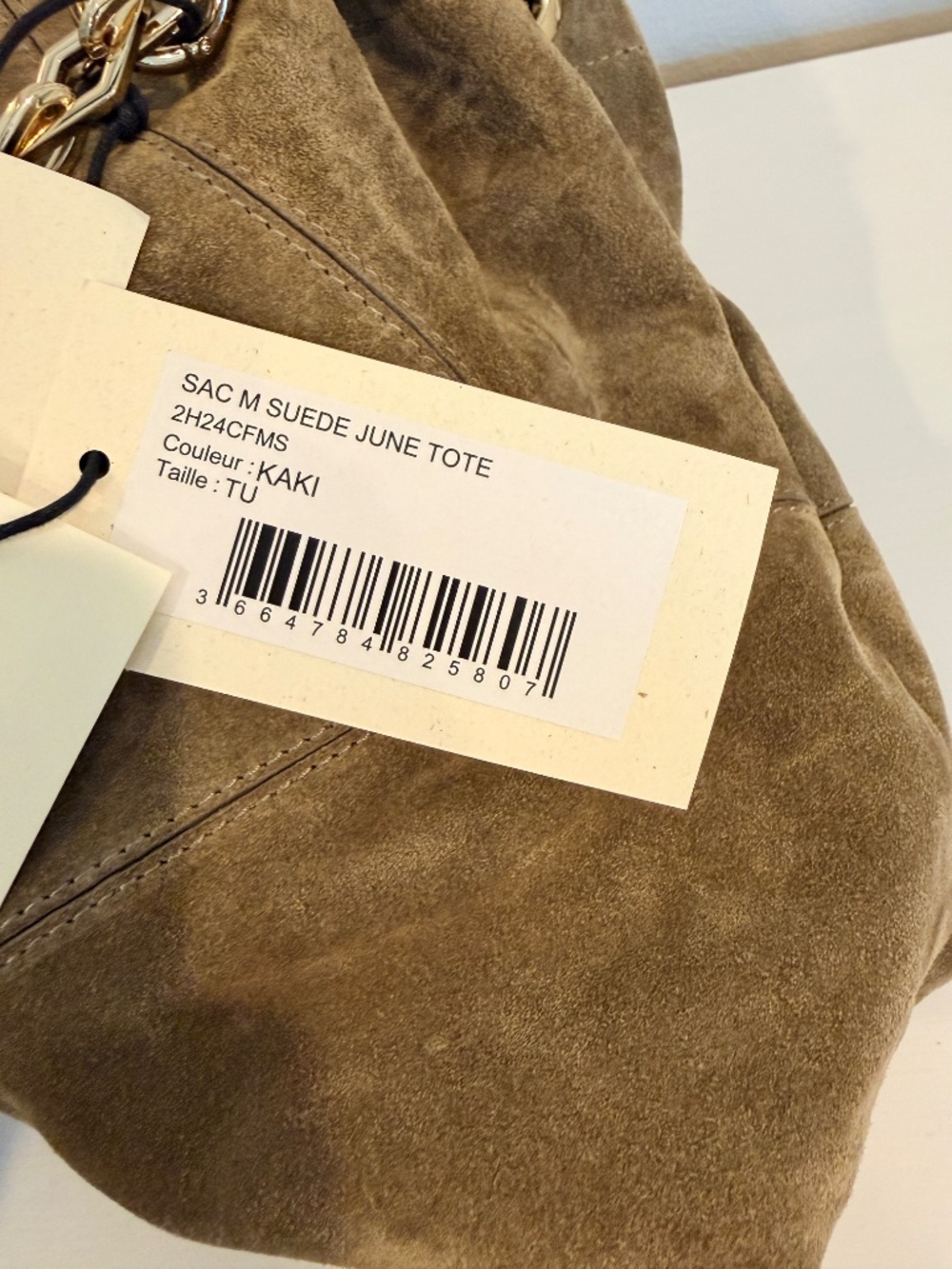 NWT ba&sh Suede Slouch Adjustable Tote Bag - Khaki Green - Picture 7 of 9